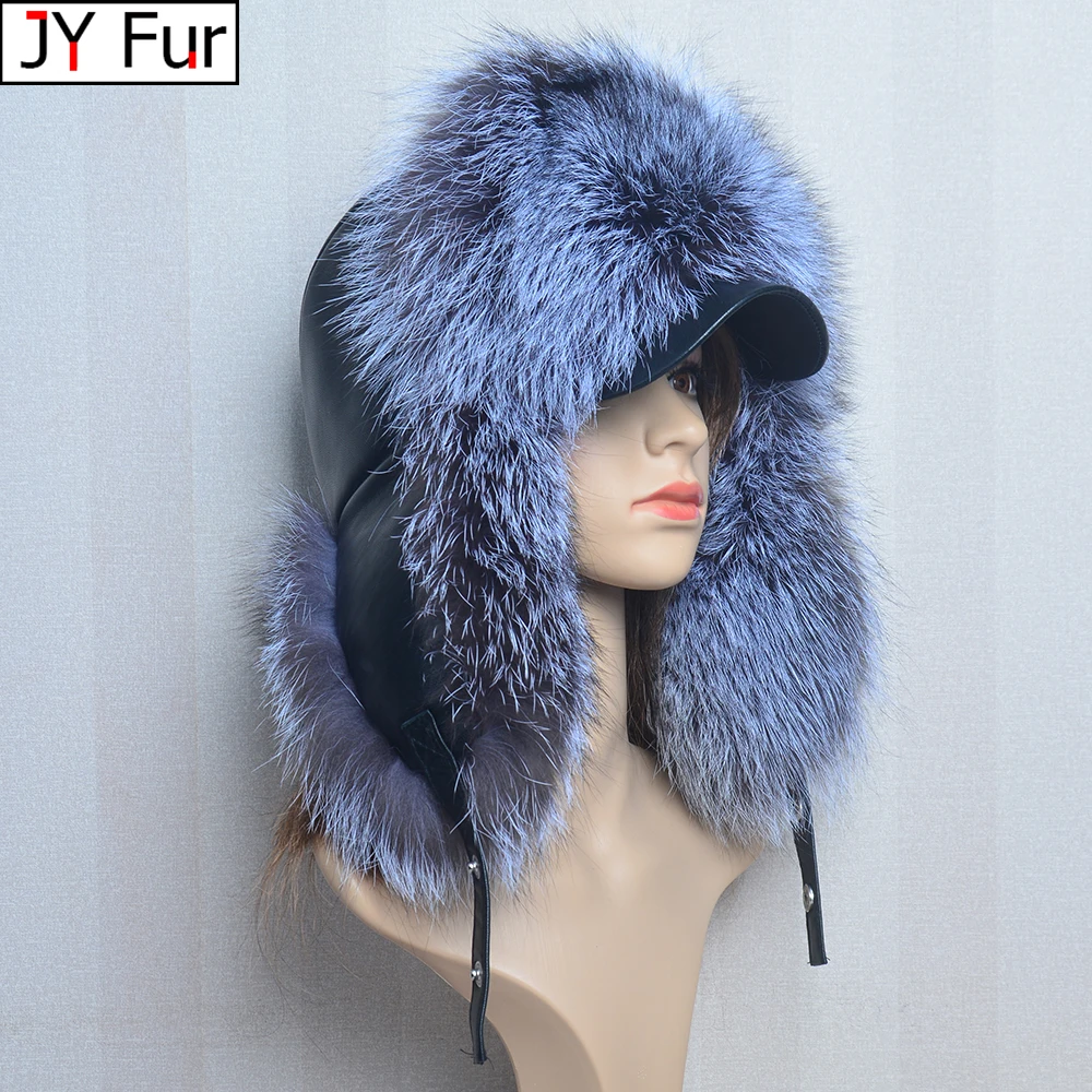 Genuine Silver Fox Fur Hat with Ear Flaps Real Natural Fur  display picture 2