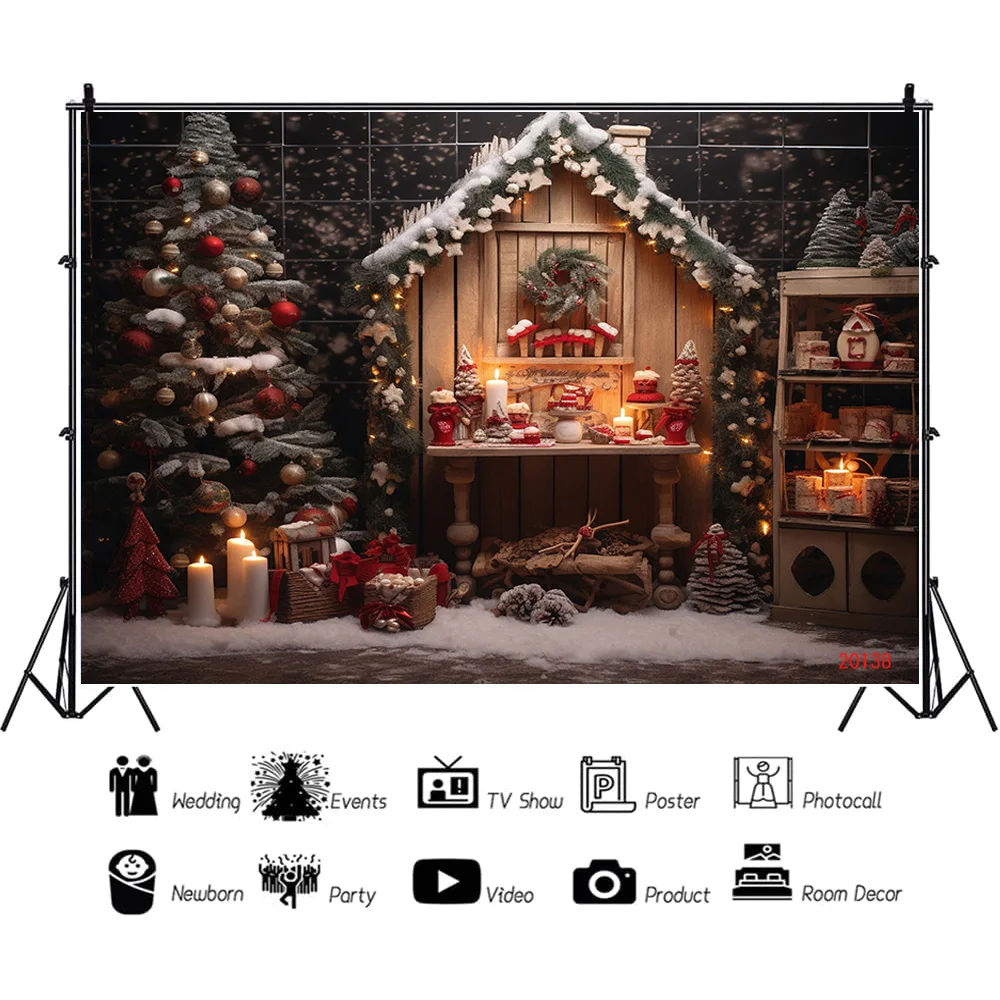 NITREE  Christmas Day Fireplace Photography Backdrops New Year Candy Chimneys Store Ball Window Studio Background WW-76