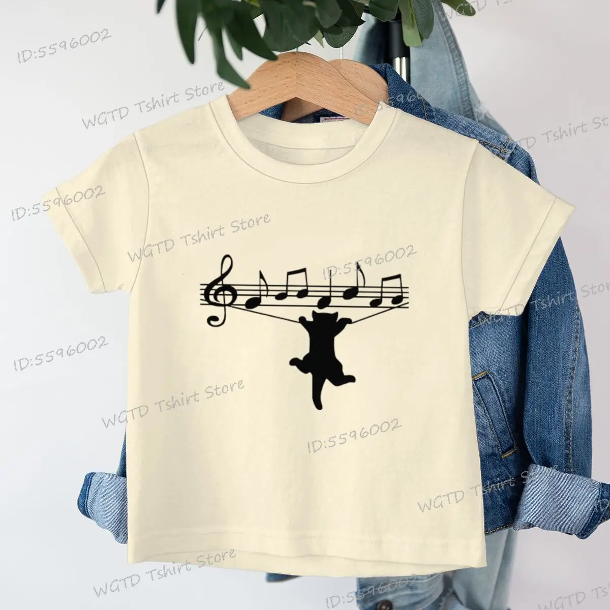 Luminous Cat Music Note Graphic Clothes Child Girl Boy Y2k Harajuku Animal  Cotton T-shirt Funny Graphic Cat Lover Streetwear