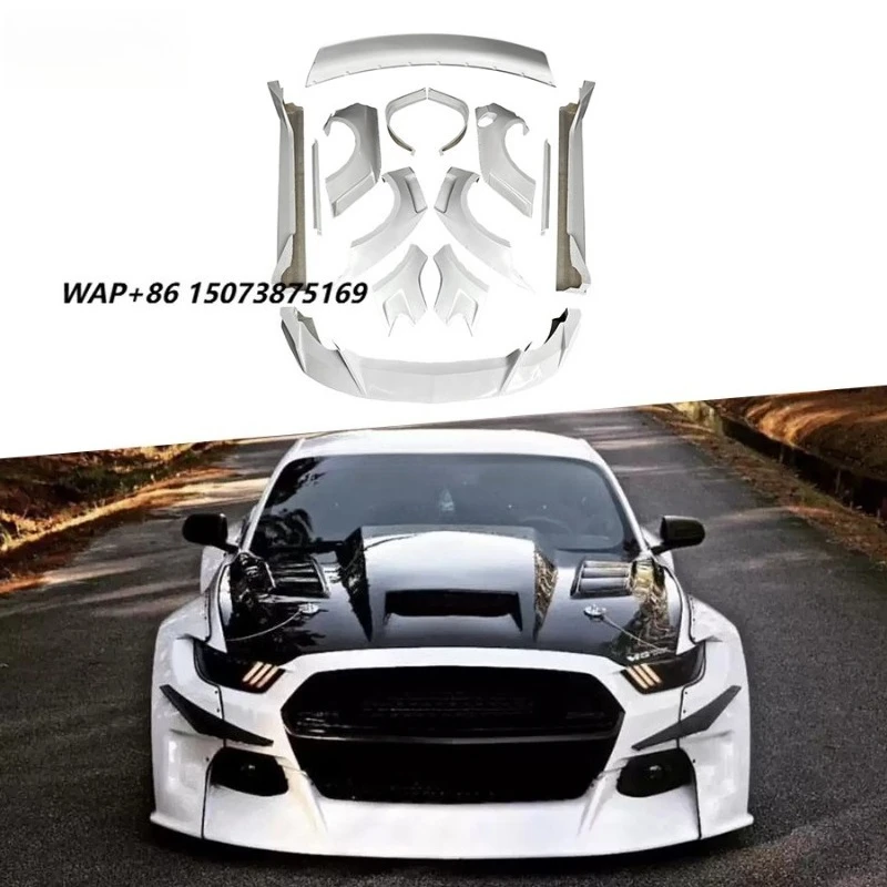 FRP Front Lip Splitters Side Fender Wheel Cover Side Skirts Rear Spoiler for 2015-2017 Mustang CD Style Wide Body Kit