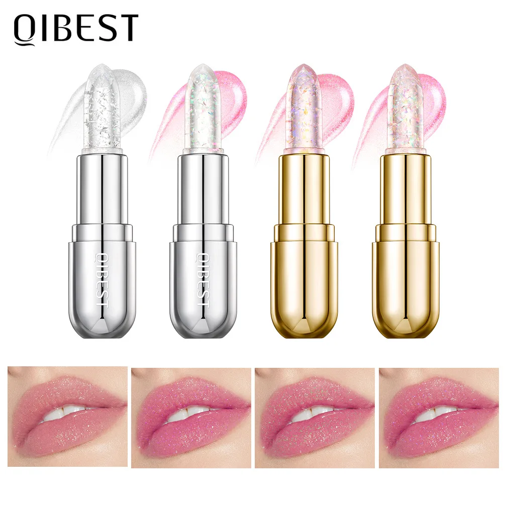 QIBEST Jelly Lippenstift Farbwechsel mit Temperatur Lipgloss Langanhaltender feuchtigkeitsspendender Lippenbalsam Glitzer-Lippenstift-Kosmetik