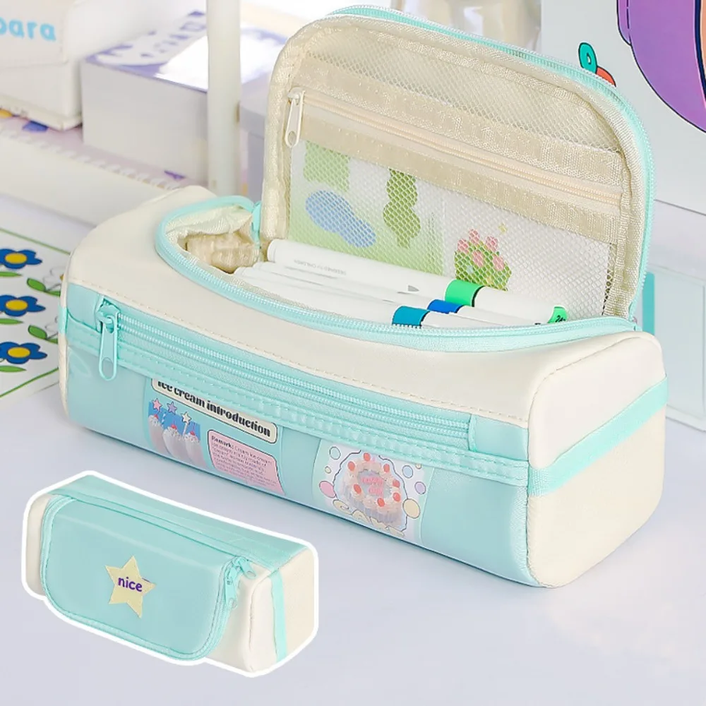 New Star Pattern Pen Bag Zipper Design Large Capacity Pencil Case Handheld Stationery Organizer School Office