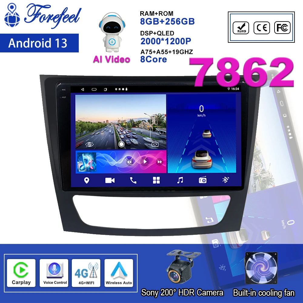 

Android 13 For Mercedes Benz E-class E Class W211 E200 CLS 2002-2010 CAR Radio GPS Multimedia Navigation GPS 2 DIN DVD 5G WIFI