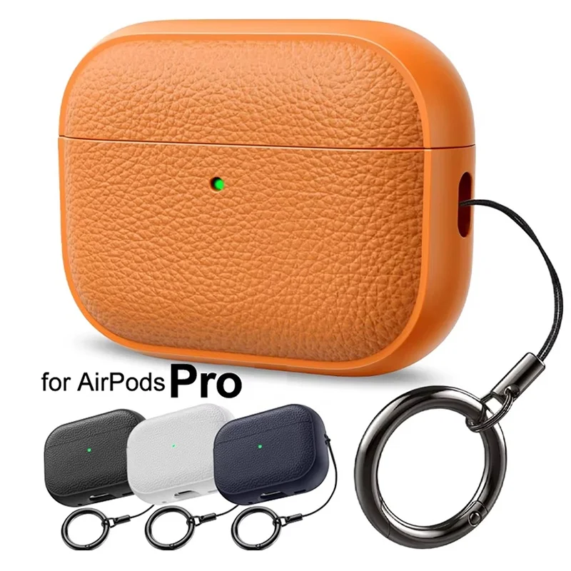 Earphone Case For AirPods 4 3 2 1 Leather Texture TPU Shockproof Protective Case With Keychain For Apple Airpods Pro 1st 2nd Gen