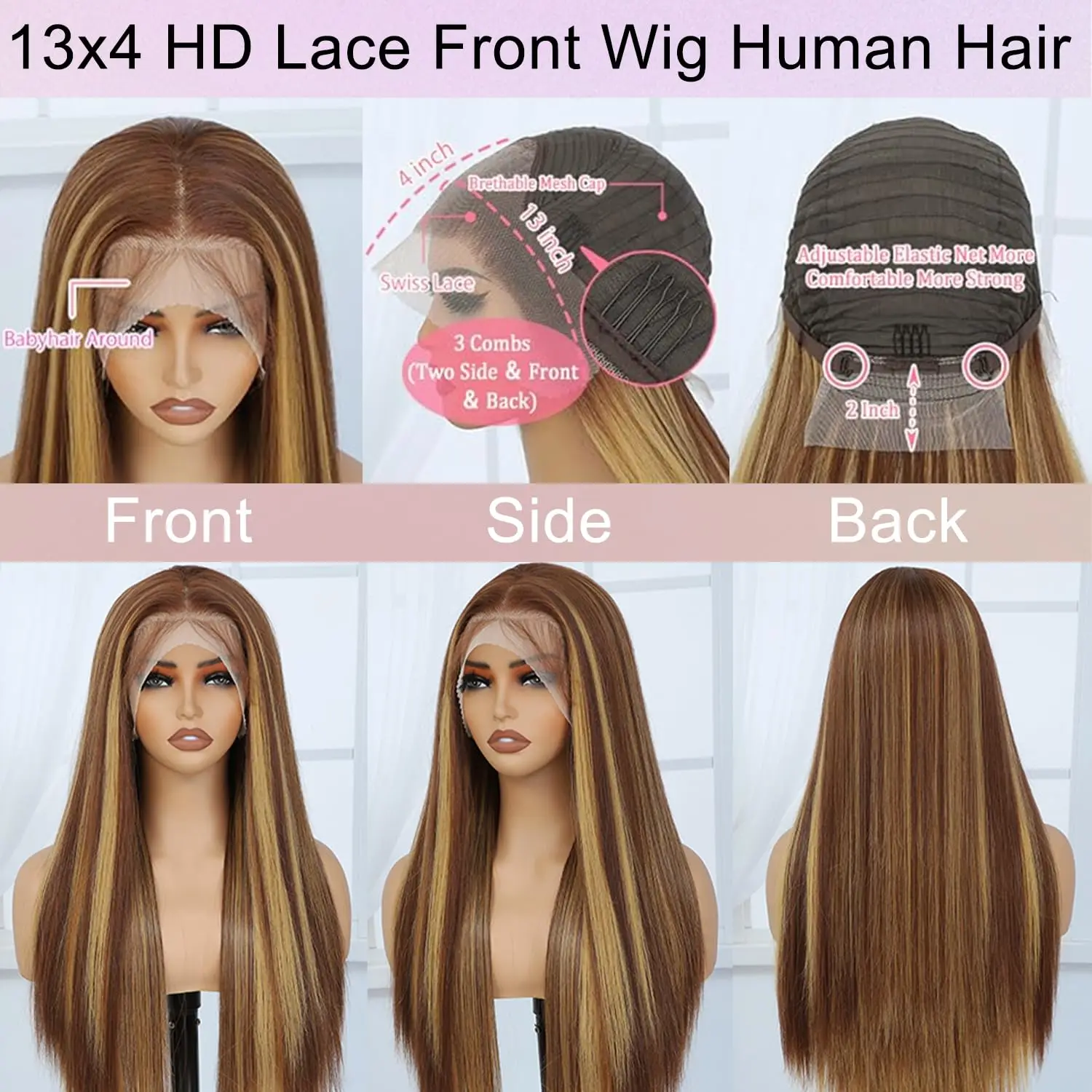 P4/27 Highlight Ombre Knochen Gerade 13x4 HD Spitze Frontal Perücken Menschliches Haar Brasilianische Honig Blonde Farbige menschliche Haar Perücke Für Frauen