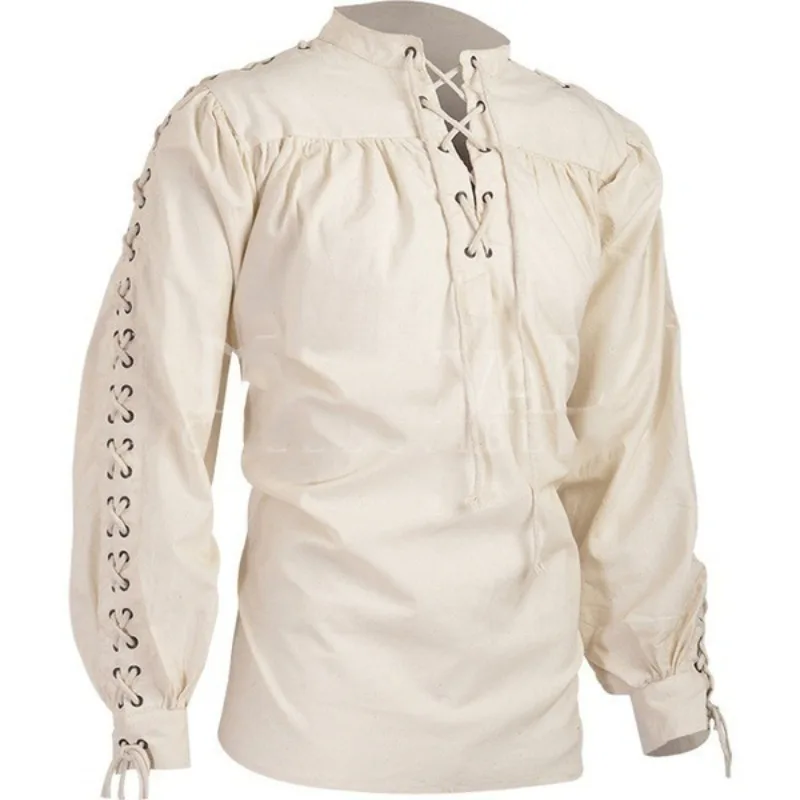 Fashion Men's Bandage Long Sleeve Medieval Renaissance Shirt Gothic Men's Warrior Shirt