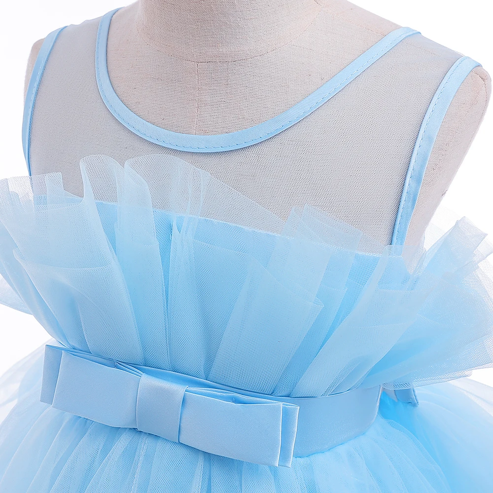 Mädchen Festkleid mit Schleppe Elegantes Tüll-Hochzeitskleid 2-8 Jahre Schleife Geburtstag Brautjungfern Prinzessinnenkleid Abendkleid Kinderkleidung – Detail 34
