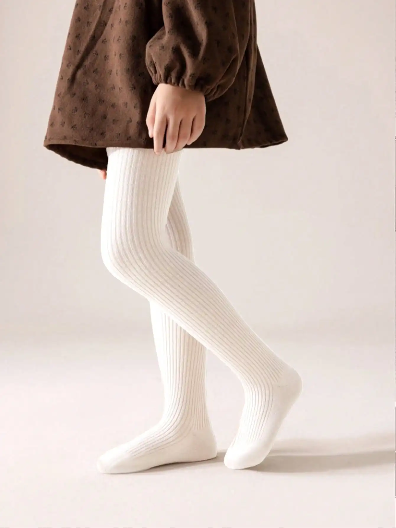 [Autumn/Winter Style]1/3 Pairs Infant/Children/Girls Classic Black/White/Khaki Warm Leggings Tights, Simple Vertical Stripe Design, Casual Versatile Soft Fine Fleece Warm Tights, Fashion Comfortable Skin-Friendly Thermal Lined Tights