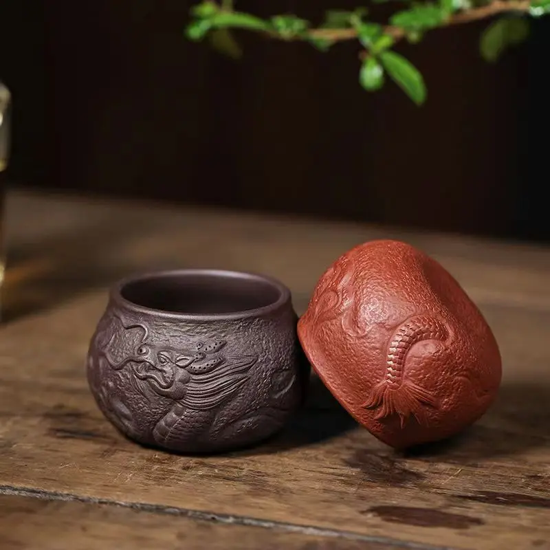 Zisha Cup Tea Cup Master Cup Dragon Spring Fish Transforms into Dragon Tea Small Mouth Tea Bowl Tea Brewing Cup Kung Fu