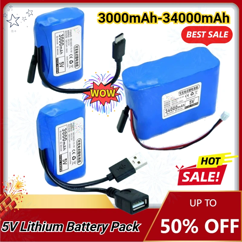 New 18650 Constant Voltage 5V Lithium Battery Pack for Outdoor Solar Monitoring LED Fans Microcontroller Speakers Power Supply