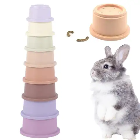 8pcs Multi-Colored Rabbits Stacking Cups Small Animals Reusable Plastic Nesting Toys for Bunny Hamster Chinchillas Guinea Pigs