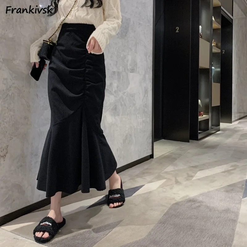 Skirts Women Beathable Fashion Mid-calf Spring Korean Style Chic All-match Simple Solid Lovely Cozy Soft Aesthetic Students New