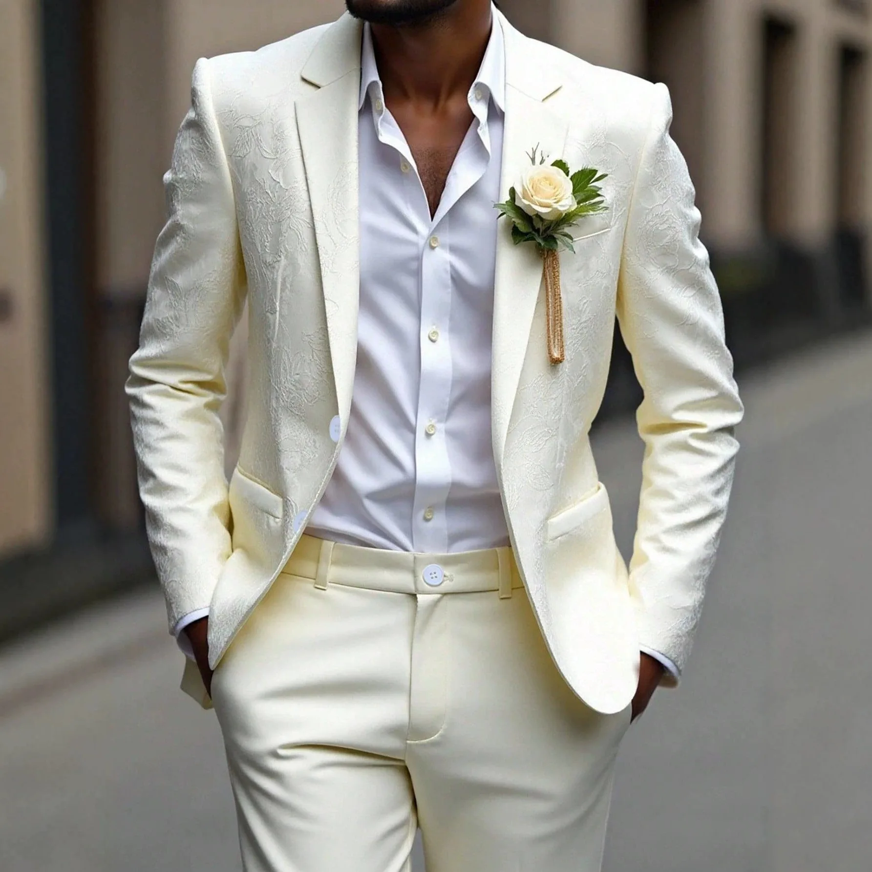 2026 Europe, America, Men's Dark Pattern Jacquard Light Business Suit Men's Wedding Banquet Groom