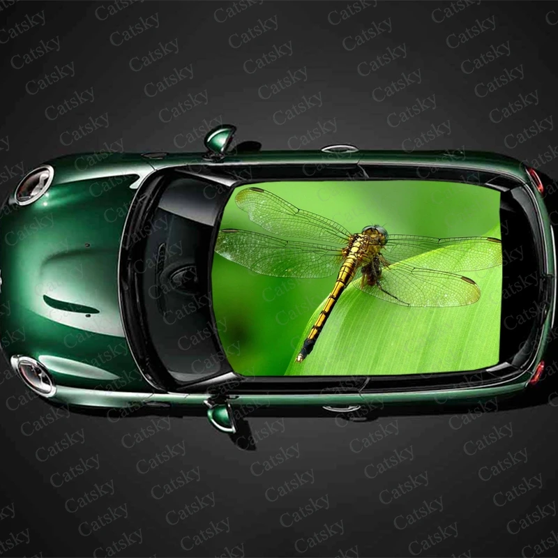 Green Dragonfly Car Roof Sticker Wrap Racing SUV Auto Accessories Packaging Painted PVC Car Hood Graphic Decal Decoration