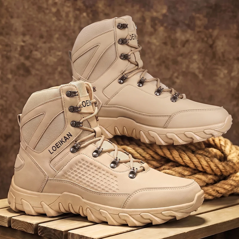 Herren High-Cut Knöchelhohe Freizeitstiefel mit Metallösen, Schnürung, Robustem Obermaterial und Dicker, Rutschfester Sohle für den täglichen Gebrauch und Stadtspaziergänge. – Detail 3