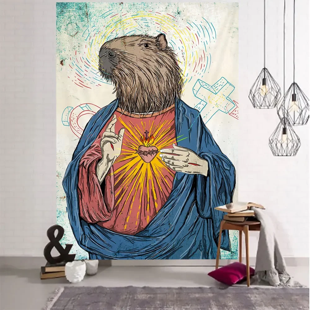 Capybara Club Wall Painting Funny Wall Tapestry  Large Size Humor Capybara Tapestry For Living Room Bedroom Home Decor Tapestri