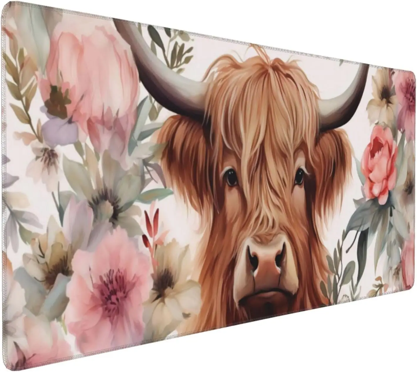 Highland Cow Pink Floral Mouse Pad, Extended Keyboard Mat for Computer Office Laptop Gaming PC Setup Large Desk Use