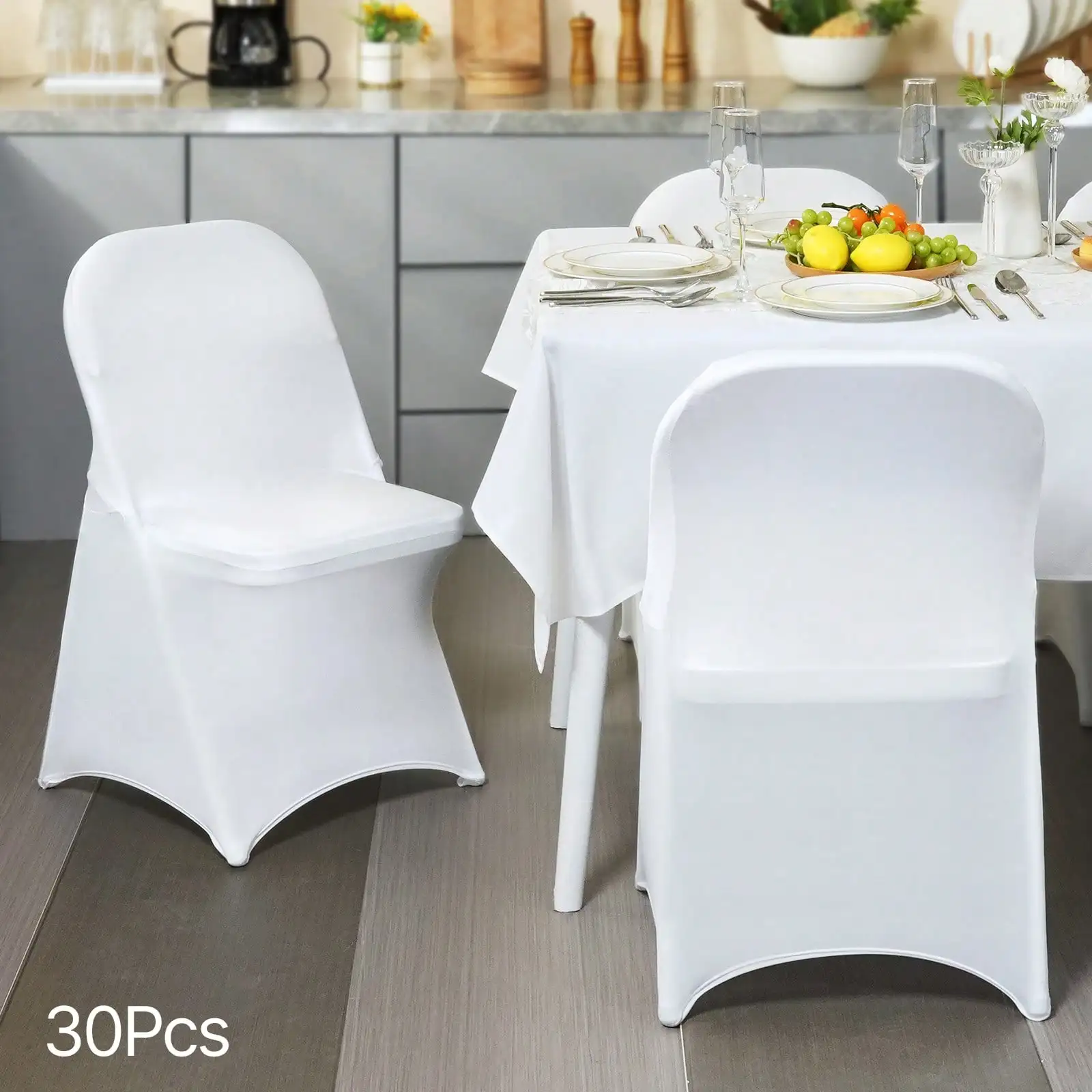 30Pcs Spandex Chair Covers White Folding Kitchen Chairs Cover Universal Washable Slipcovers Protector Removable Chair Seat Covers For Wedding Party Dining Room Banquet Event, Reception