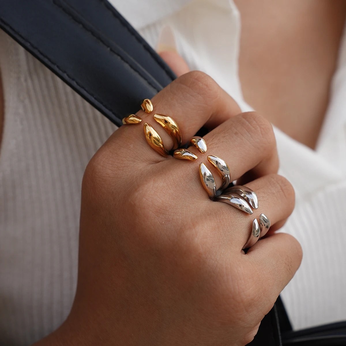 الهندسة تصميم 316L الفولاذ المقاوم للصدأ خواتم مفتوحة للنساء الذهب اللون الزفاف خاتم جمالي اكسسوارات هدية الكريسماس