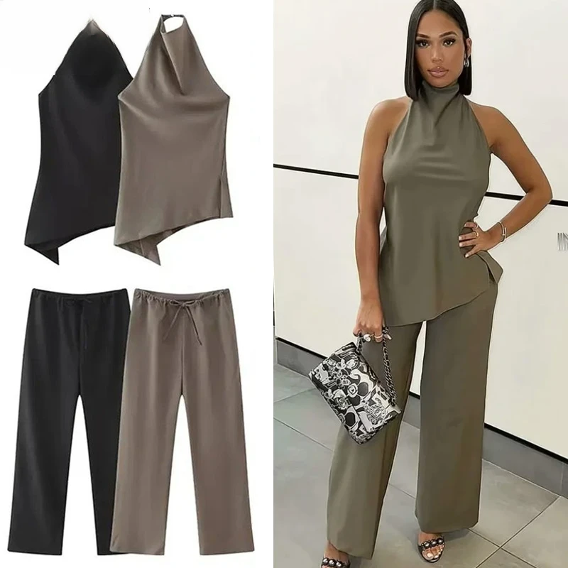 

AzaleeKa Off Shoulder Tops For Women Sleeveless Halter Neck Asymmetrical Top Woman Summer Backless Black Top Youth Ladies Tops