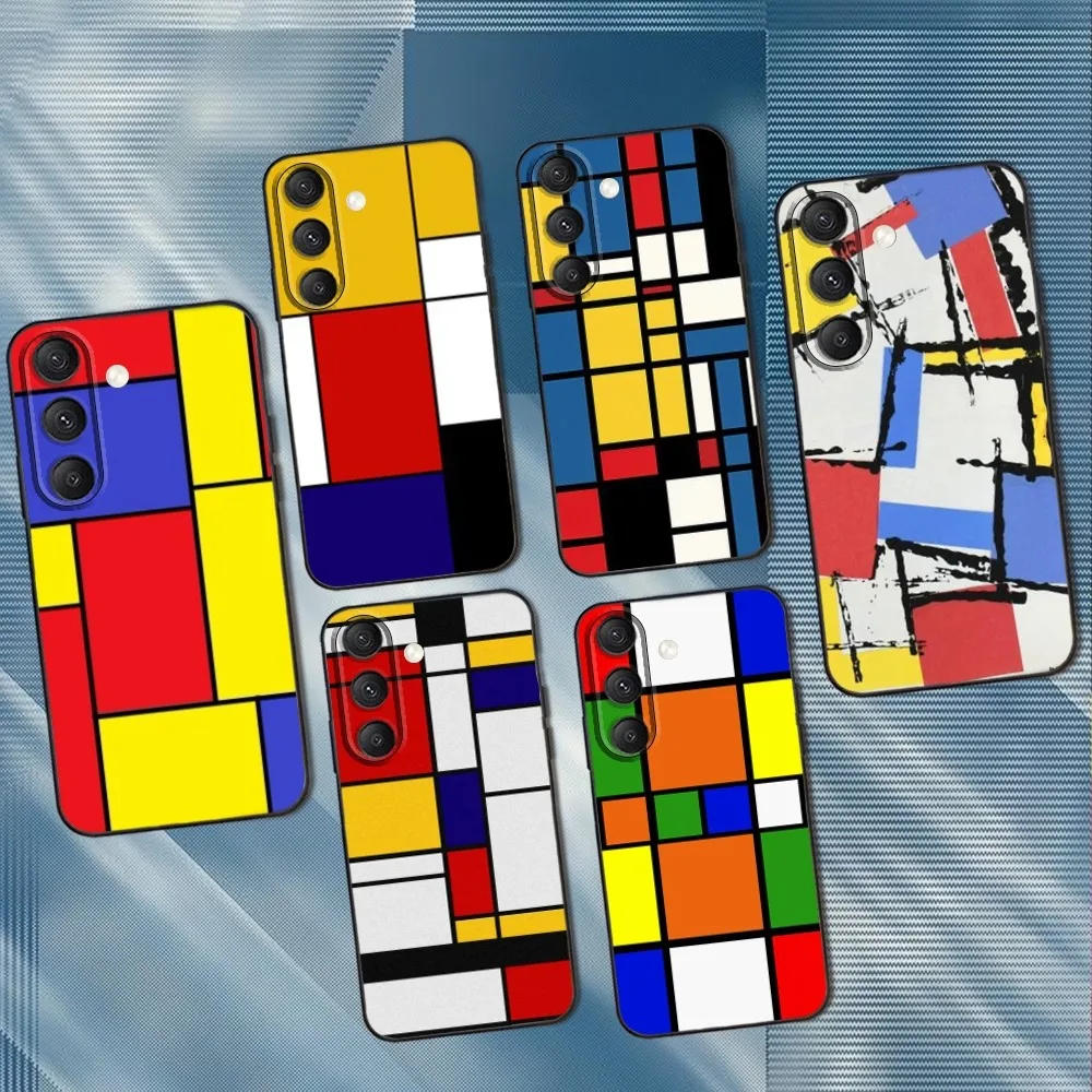 

Mondrian Color Square Art Phone Case For Samsung S25,S24,S23,S22,S21,S20,S10,Ultra,Plus,Lite,FE,Soft Silicone Black Cover