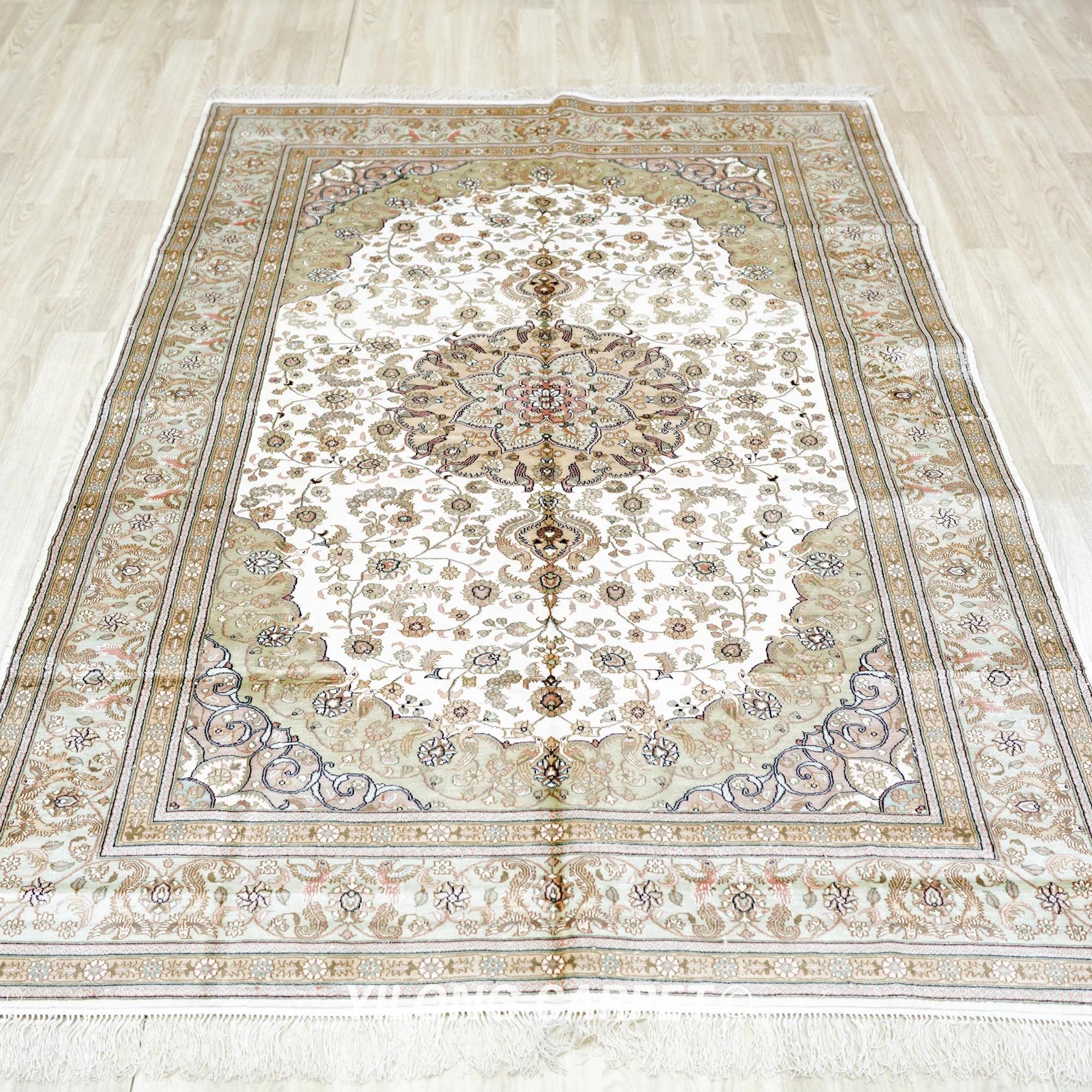 152x244cm Handmade Area Carpet Hand Knotted White Silk Rug Home Decoration  (SLF175B)