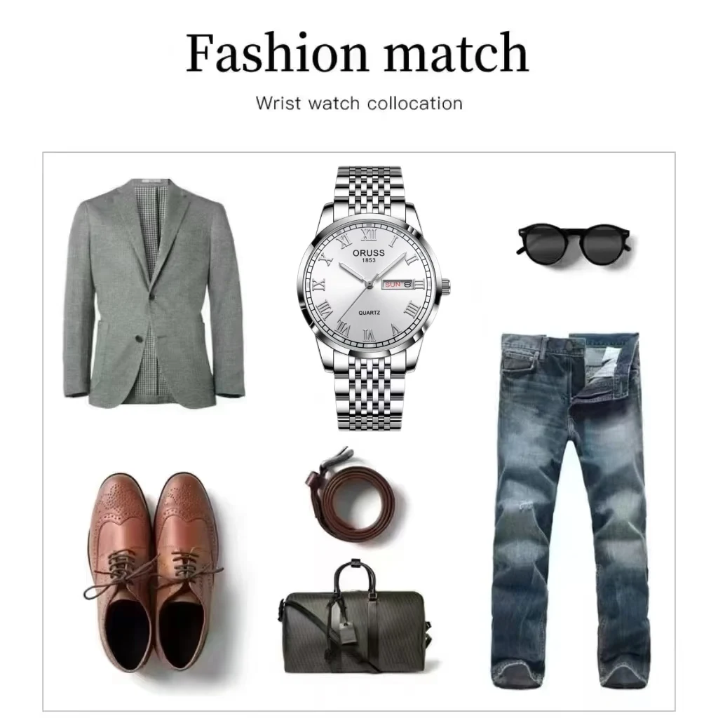 ORUSS Original Luxus Quarz Leuchtende Uhr herren Uhr für Männer Freeshiping Mode Armbanduhren Edelstahl Wasserdicht Neue