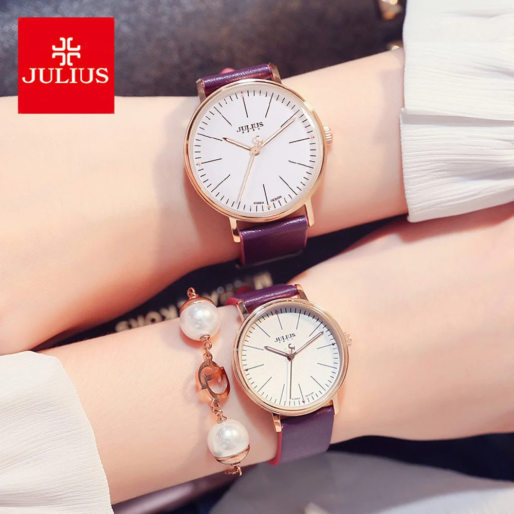Couple Julius Rhinestones Lady Women's Watch Fine Fashion Clock Hours Bracelet Leather Girl's Birthday Gift No Box