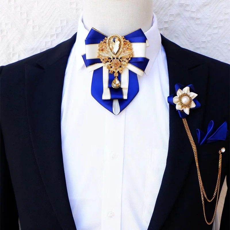 ชุดเข็มกลัดผูกโบว์สำหรับผู้ชาย สไตล์อังกฤษ หรูหรา ประดับด้วยคริสตัล งานฝีมือคุณภาพสูง เครื่องประดับสำหรับงานเลี้ยงธุรกิจ งานแต่งงาน ดอกไม้ติดปกเสื้อ