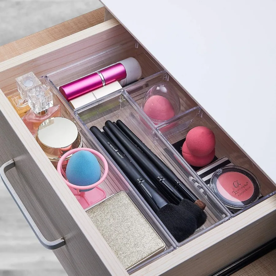 14 PCS Clear Plastic Drawer Organizer Tray for Makeup Kitchen Utensils Jewelries and Gadgets