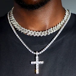 Hip Hop – collier cubain à mailles croisées pour homme et femme, 2 chaînes de Tennis de 14MM, 2 rangées de maillons glacés, bijoux de Couple