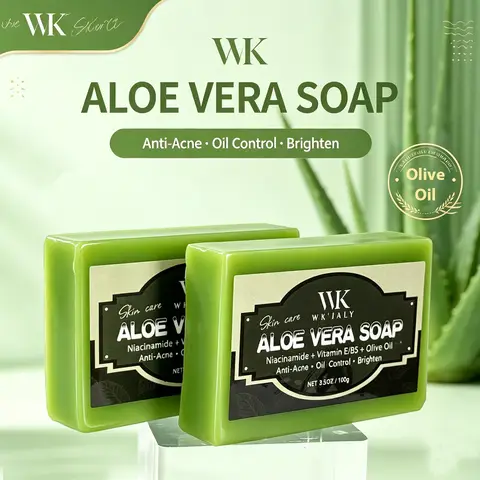 WK JALY Natural Aloe Vera Soap Bar, Clean Skin, Anti Acne, Oil Control, Brighten, With Vitamin E, Olive Oil, For Face, Body