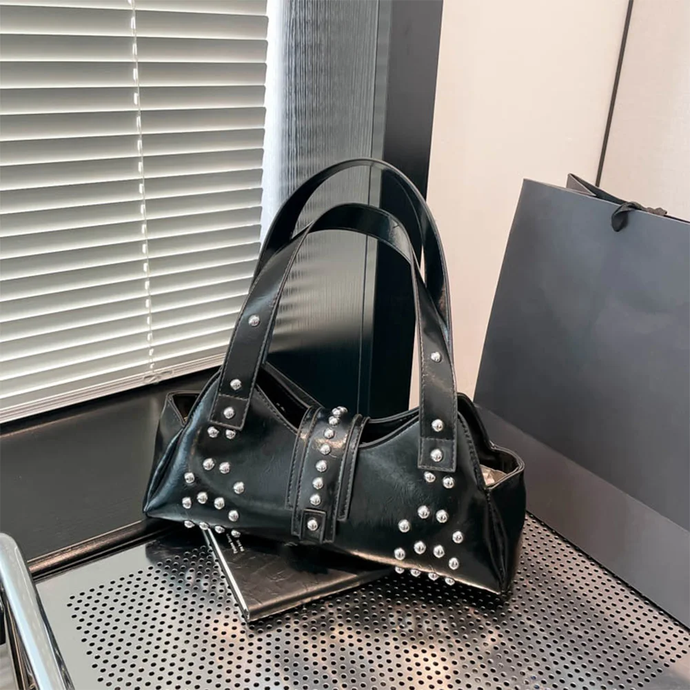 

Underarm Bag for Women Rivet Punk Y2K Handbag PU Leather Trendy Hobo Purse Studded Clutch Purse for Work Travel Shopping