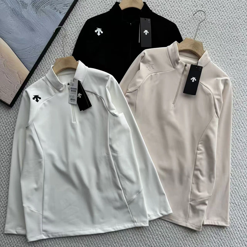 Half-zip close-fitting warm men's knitted top stand collar long-sleeved top 2026 autumn fashion new style DESCENTE