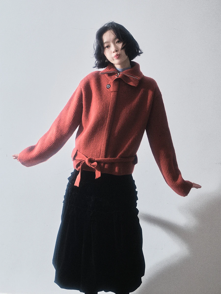 

Liparpa Thiened High Yarn Count Jaet Sweater Loose Casual Outerwear Women's Faion Commute Sle Warm Fing Long Sve