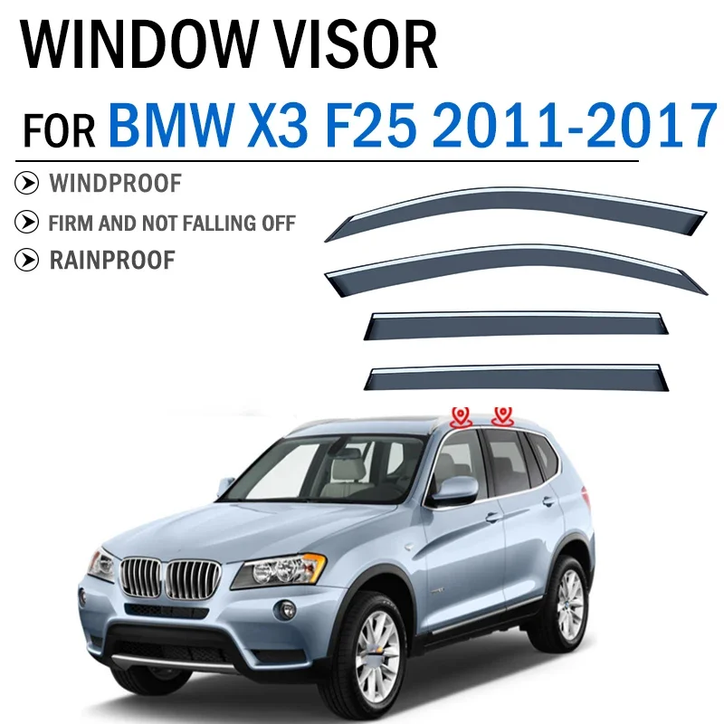 

2011-2017 FOR BMW X3 F25 Window Visor Deflector Visors Shade Sun Rain Guard Smoke Cover Shield Awning Trim Car Accessories