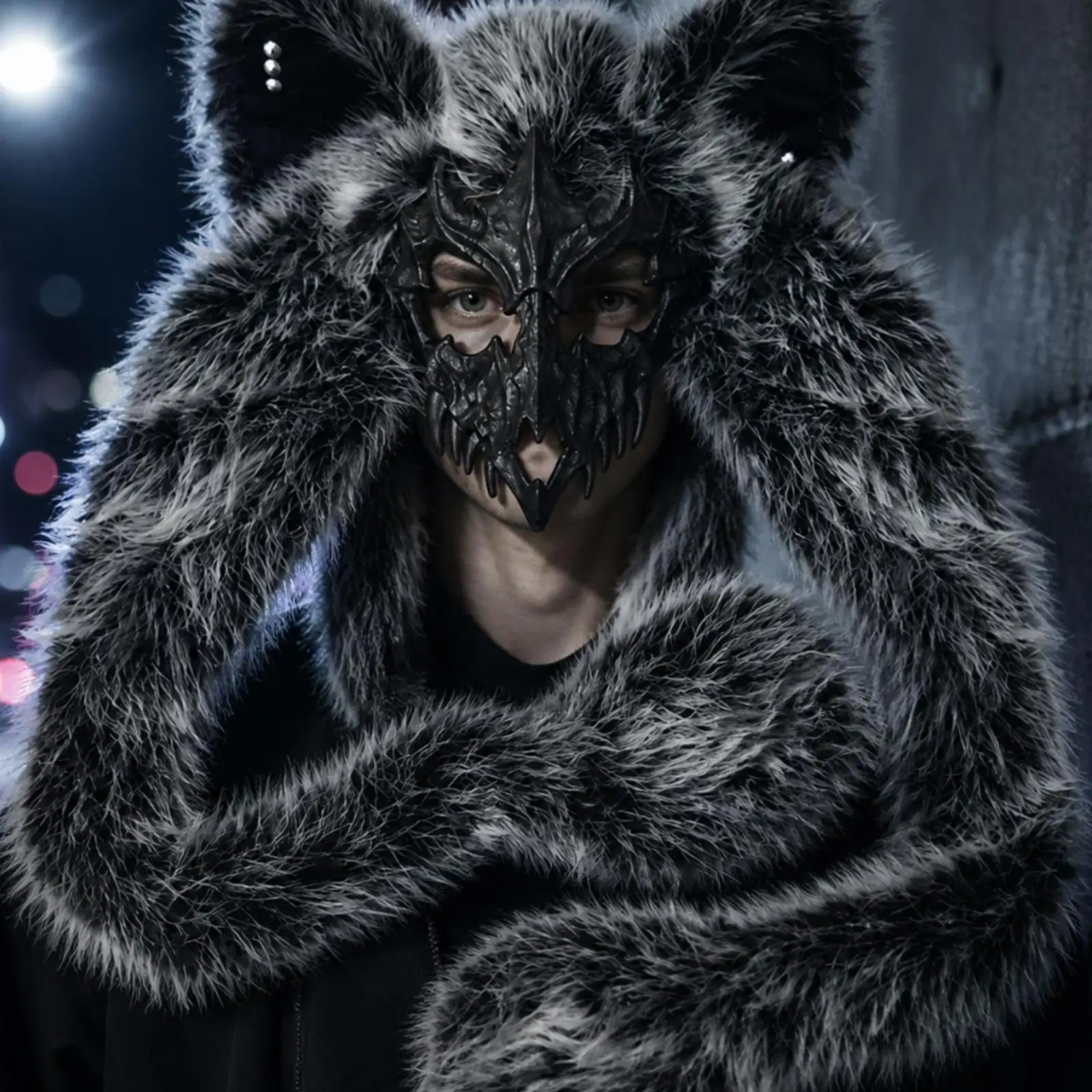 Wolf Cranium Furry Face Cover Plush Cosplay Mask Realistic Animal Half Mask for Halloween Party Adult Costume Fun