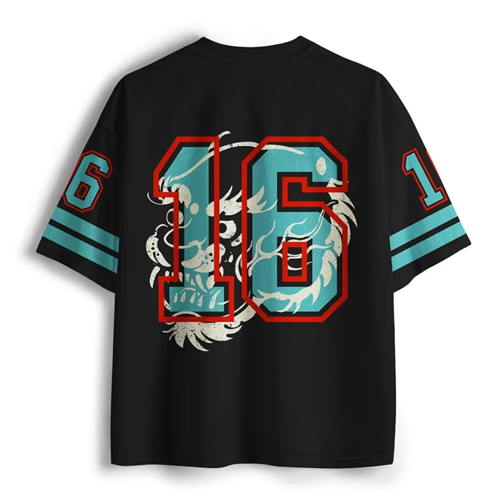 Japanischer Blauer Tiger-Print 3D-Druck Schnelltrocknendes Sport-T-Shirt für Männer und Frauen mit V-Ausschnitt, Modisches Streetwear Y2K Eltern-Kind-Kleidung – Detail 3