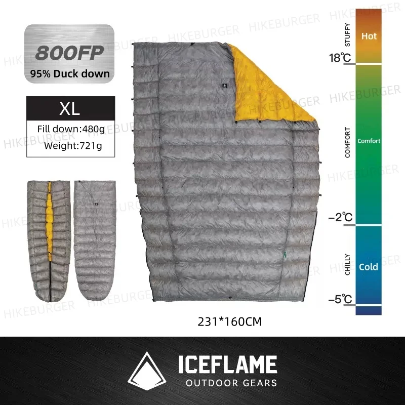 Ice Flame Draagbare RDS Waterdichte Slaapzak Outdoor Ultralight Eendendons Quilt 10DNylon Reizen Wandelen Bergbeklimmen