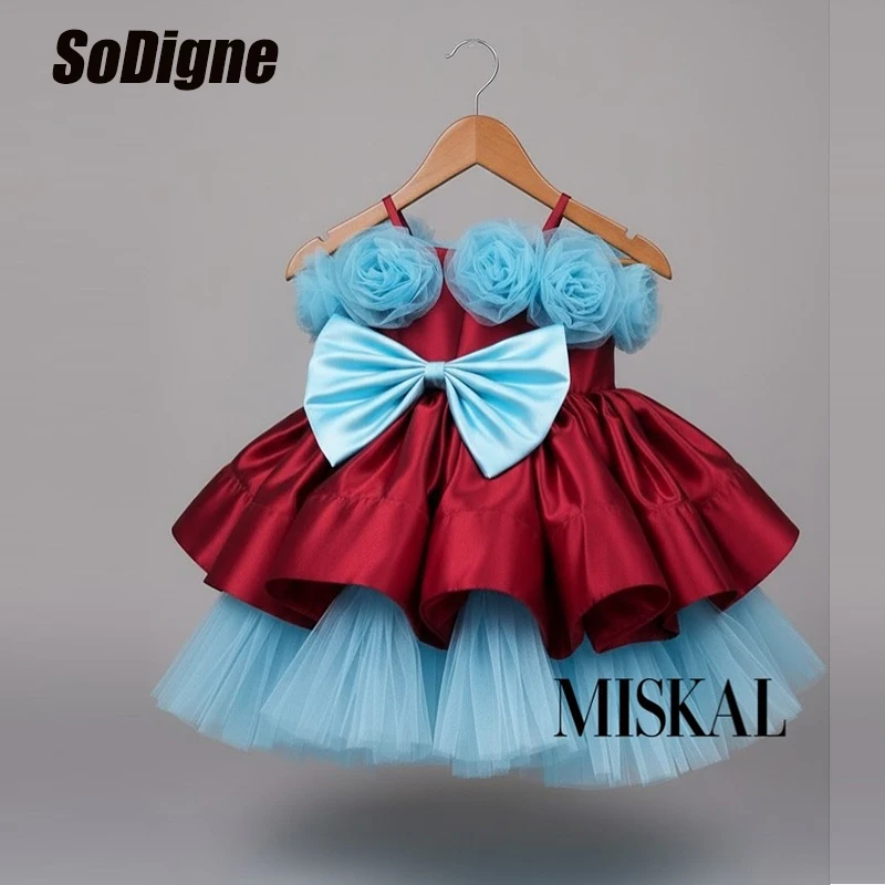SoDigne A-line Satin/Tulle Short Flower Girl Dress Strapless Sleeveless Girls Skirt Party Dresses Kid Princess Gown Customized