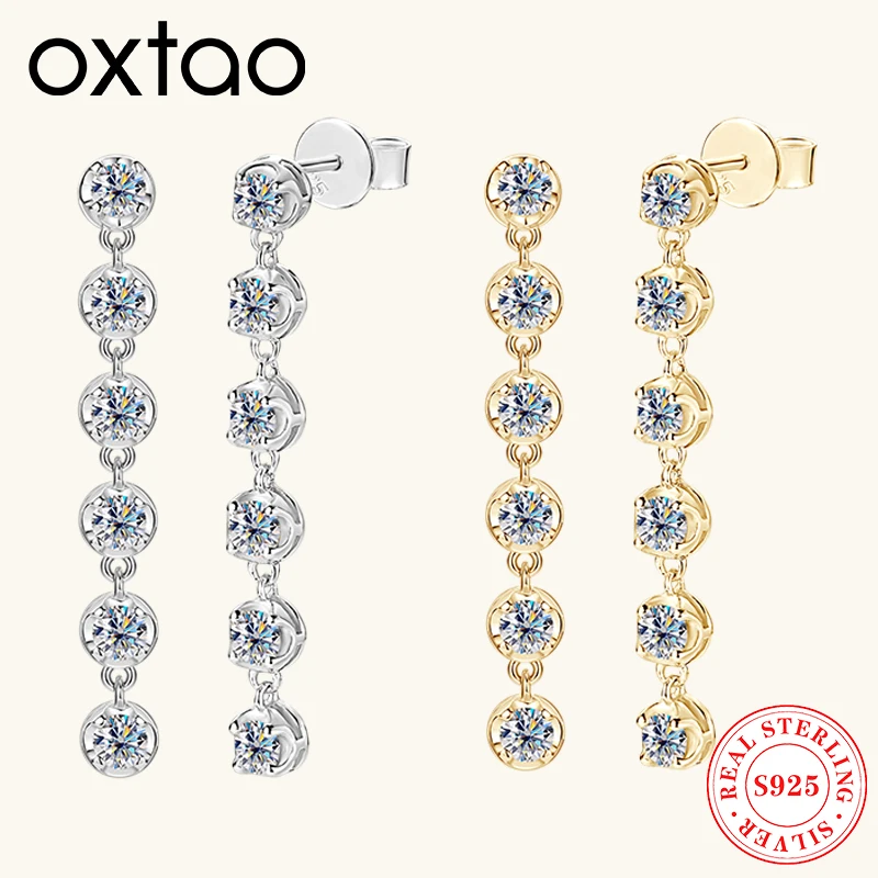 

OXTAO 3 мм муассанит висячие серьги-гвоздики женские стерлингового серебра 925 пробы длинные серьги-люстра модные ювелирные изделия подарок 2025 модные