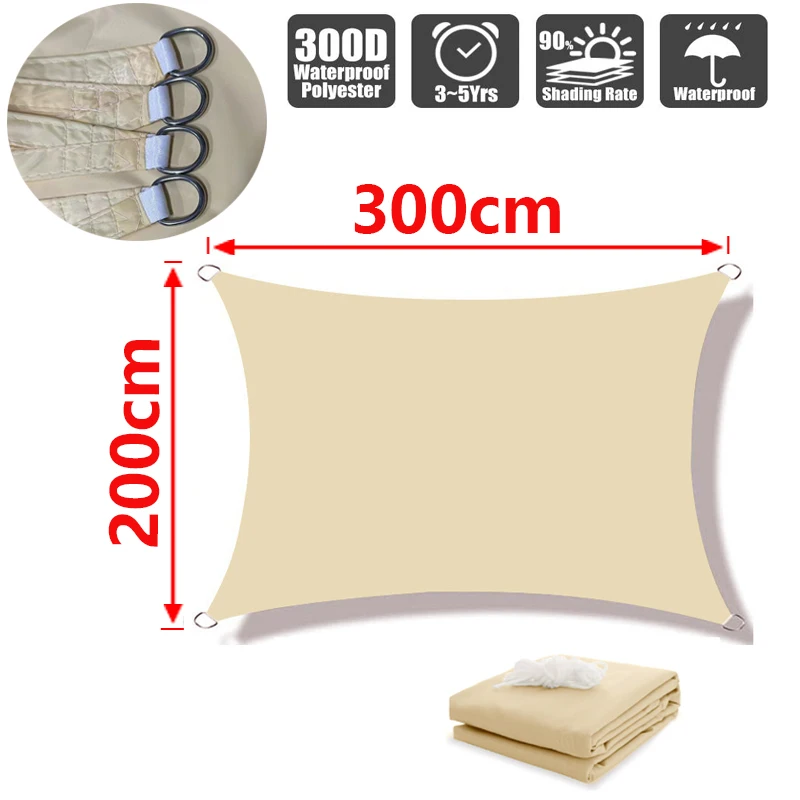 Schaduwzeil voor buiten, 300D polyester waterdichte UV-bestendige luifel, zonneschijnluifel voor terras, automat, achtertuin, tuin, enz.