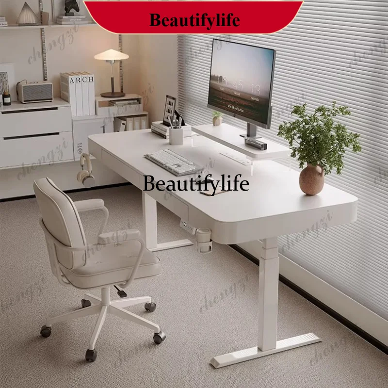 

YL Nordic Creative Solid Wood Electric Height Adjustable Desk Modern simple Office Computer Desk Cream Style Office Furniture