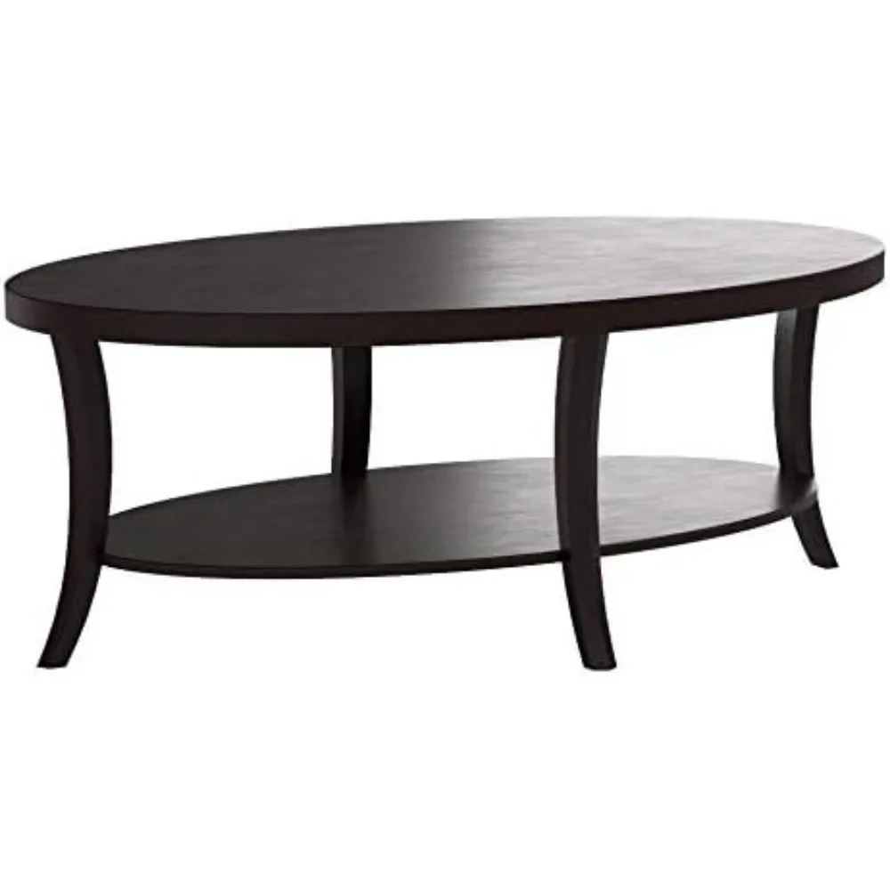 Perth Contemporary Oval Coffee Table with Shelf, Espresso