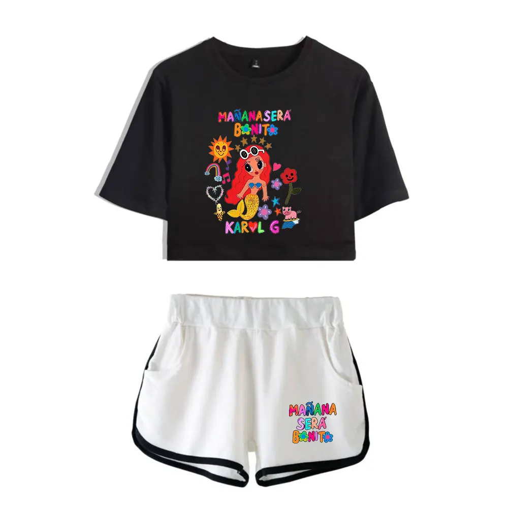 Karol G Manana Sera Bonito Vintage Logo Merch Tops Women Two Piece Set Shorts+T-Shirt Streetwear Girl Suit