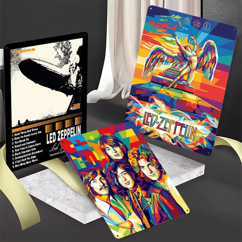 Led Zeppelin Music Tinplate Posters Customizable Wall Art Retro Vintage Metal Signs for Fans Desk Decor Room House Home Sign