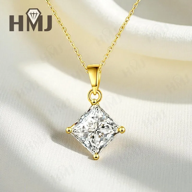 Klassische Halskette im Princess-Schliff, 1/2/3 Karat, D-Farbe, Moissanit, S925, vergoldet, weiße, gelbe und roségoldene Kette für Verlobung, Weihnachten, Charm – Detail 7