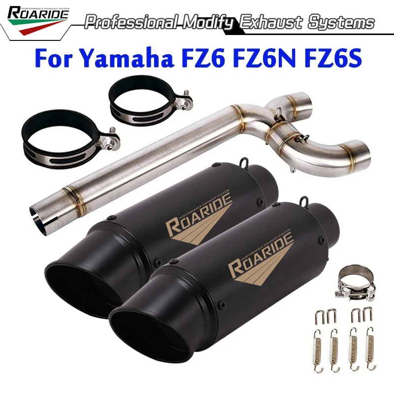 For Yamaha FZ6 FZ6N FZ6S Exhaust System Middle Link Pipe Escape Connecting Tube Slip On 51mm Muffler Tips Modified Motorcycle