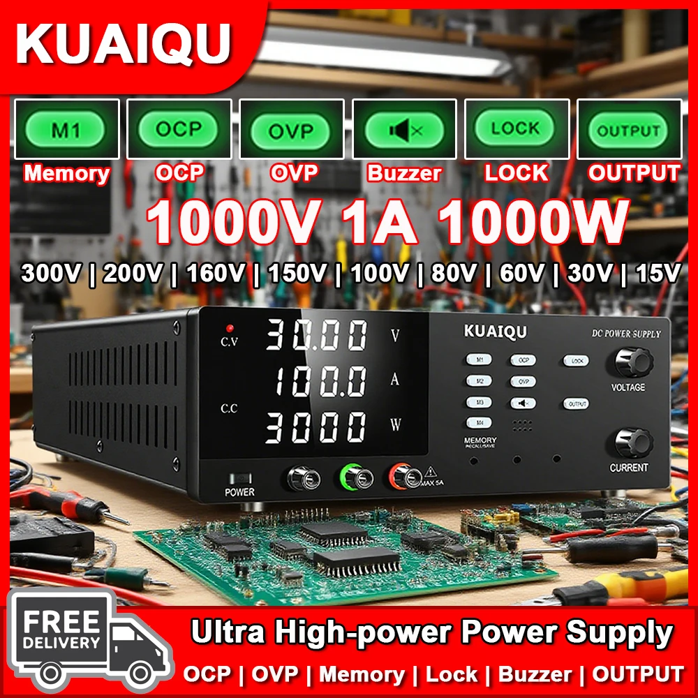 

KUAIQU 30V 60V 80V 100V 200V 300V 1000V Adjustable Lab DC Power Supply OCP OVP OUTPUT Bench Switching Source Repair Charging