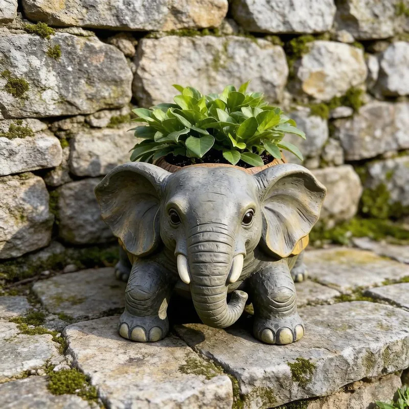 Creative Elephant Flowerpot Ornament Indoor balcony succulent green plant potted resin auspicious